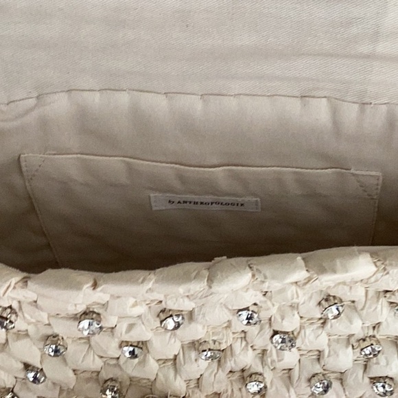 NWT/ ANTHROPOLOGIE Embellished Straw Crossbody Bag/ BRAND NEW - Picture 7 of 8